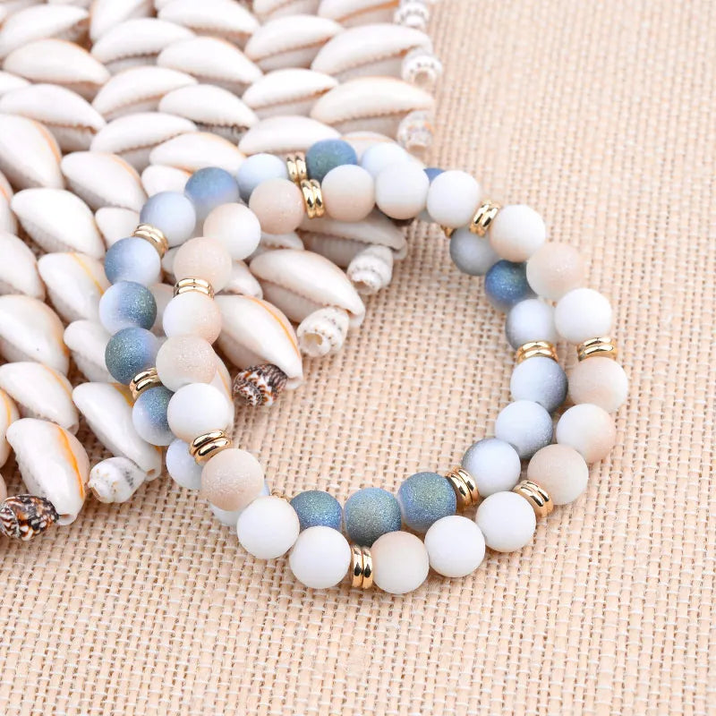 7 Colors Elastic Glass Beads Bracelets For Women Gold Plastic Rondelle Spacer 8mm Matte & Smooth Glass Bead Bracelet Femme BC304