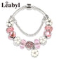 Euroean & American Trendy White & Pink Enamel Charm Bracelet Diy Crystal Bead Bracelet Women Fashion Birthday Gift