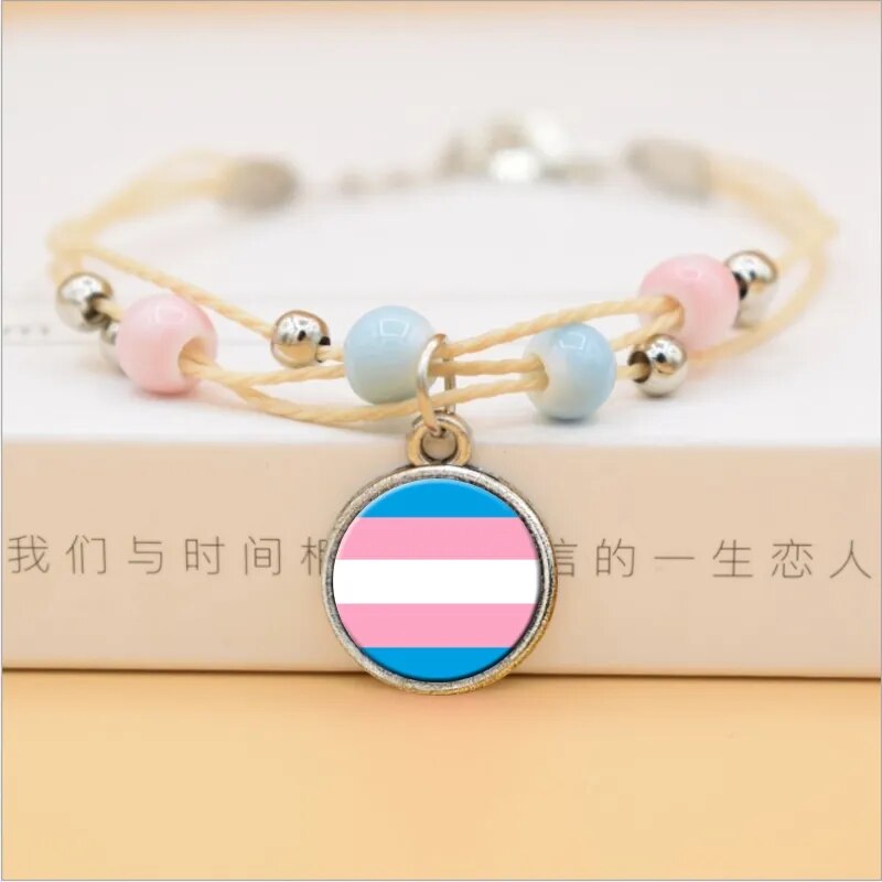 LGBT Lesbian Pride Rainbow Glass Dome Cabochon Pendants Bracelet Jewelry Multilayer Colorful Ceramic Beads Bracelets Accessories