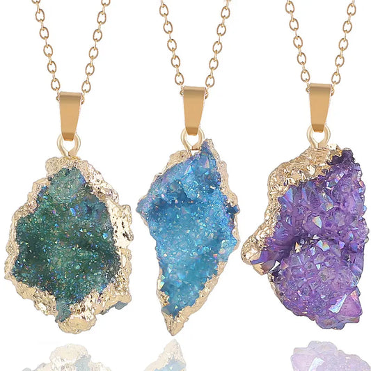 Reiki Healing Crystal Stone Pendant Necklace Irregular Natural Rainbow Stone Necklaces for Women