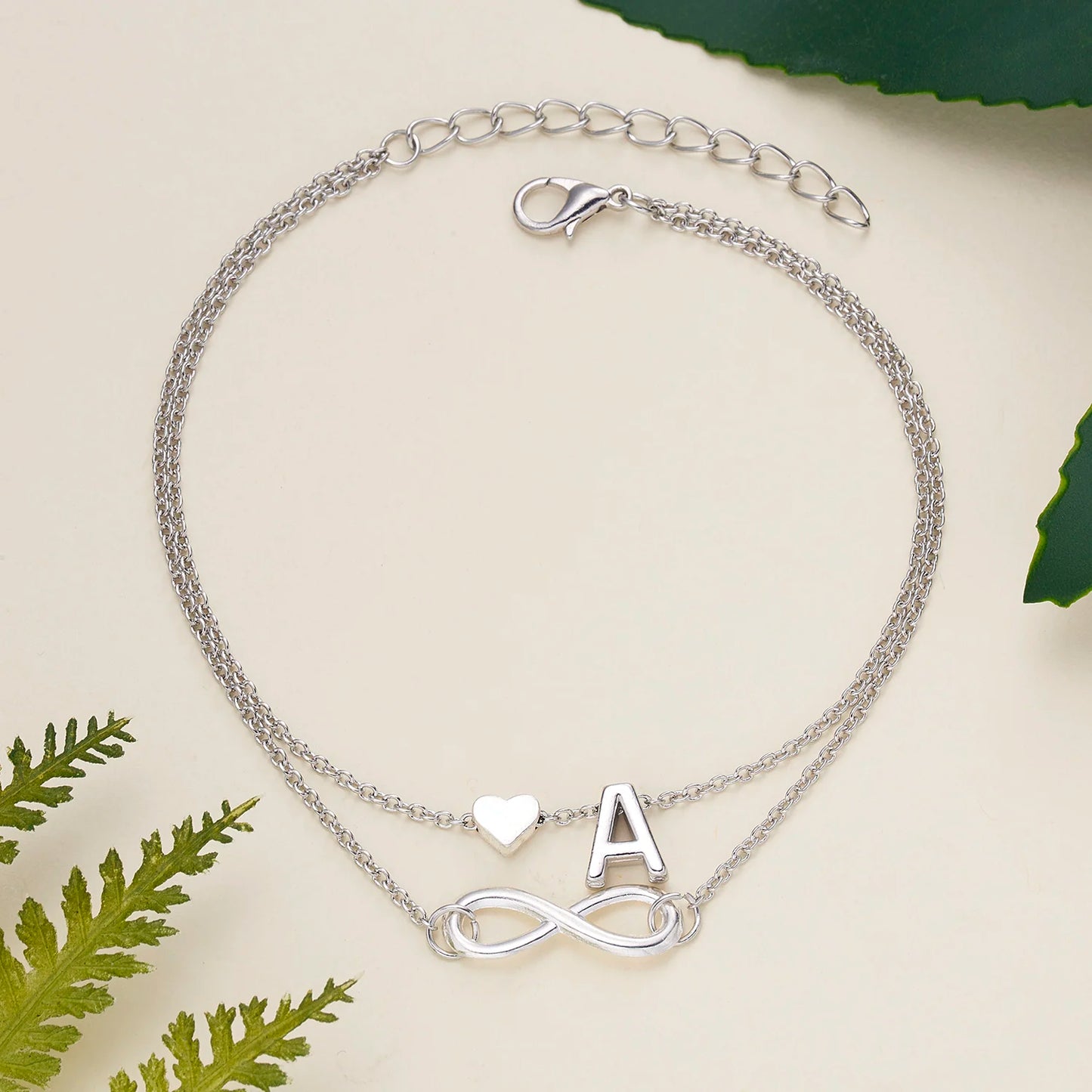 Bohemia Style Layered 26 Letter Heart Infinity Anklet For Women Summer Beach Initial Anklet On Foot Ankle Jewelry Travel Gift