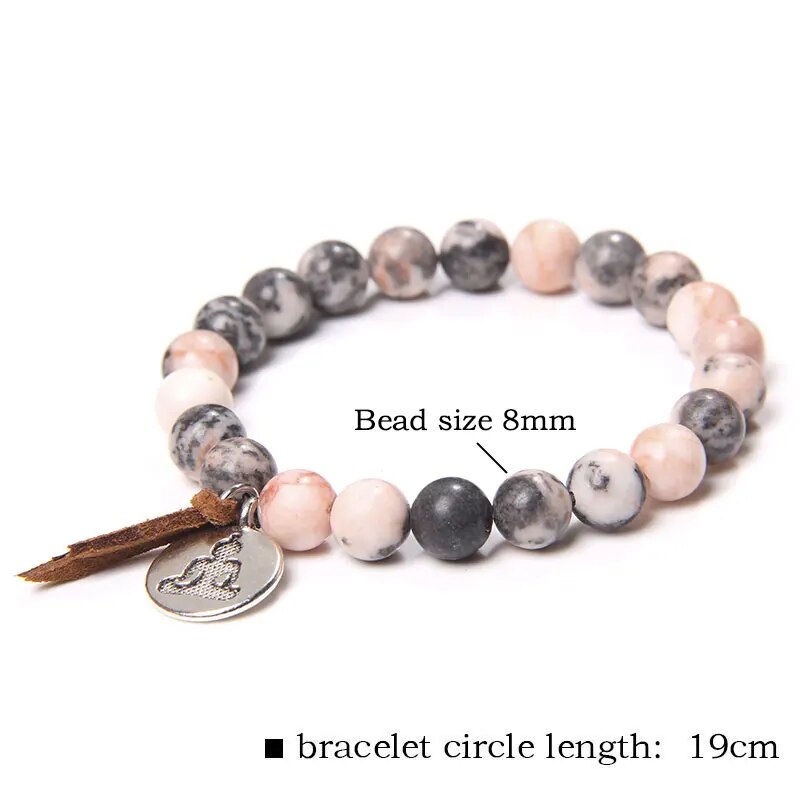 Female Rose Gold Color Metal Spacer Charm Natural Matte pink Zebra Stone bead beaded bracelet for women friend jewelry wholesale