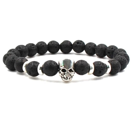 Natural Volcanic StoneMen's Beaded Bracelet with Buddha Skull Charm