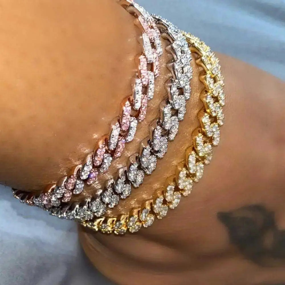 Flatfoosie Fashion Bling Iced Out Rhinestone Anklet for Women Gold Silver Color Cuban Link Anklet Barefoot Sandals Foot Jewelry