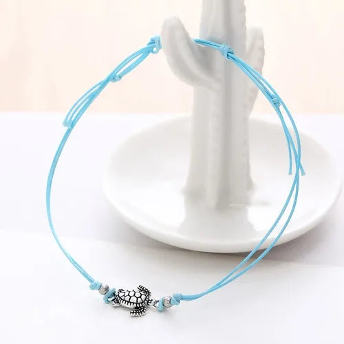 Boho Adjustable Anklet Antique Sea Turtle Animal Charm Beads Chain Anklet Women Summer Beach Sandals Ankle Bracelet