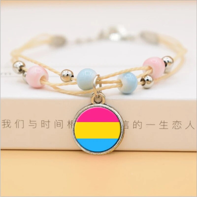 LGBT Lesbian Pride Rainbow Glass Dome Cabochon Pendants Bracelet Jewelry Multilayer Colorful Ceramic Beads Bracelets Accessories