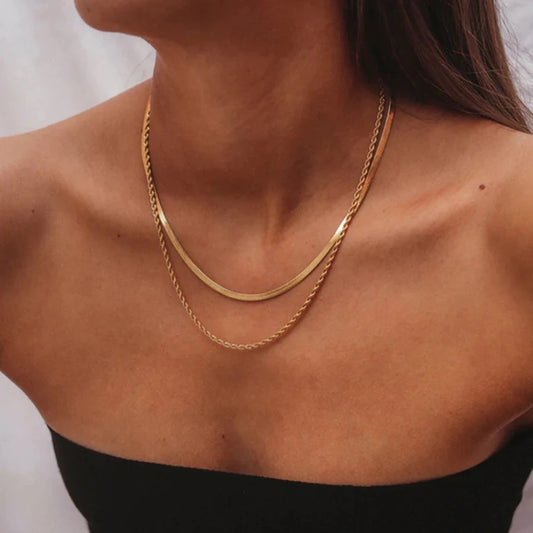 Gold Rope and Flat layered necklace