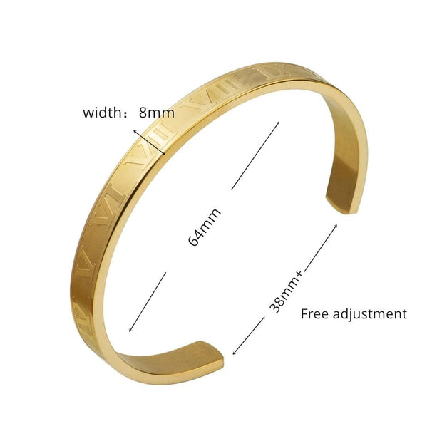 Gold Bangle Roman Numeral Bracelet