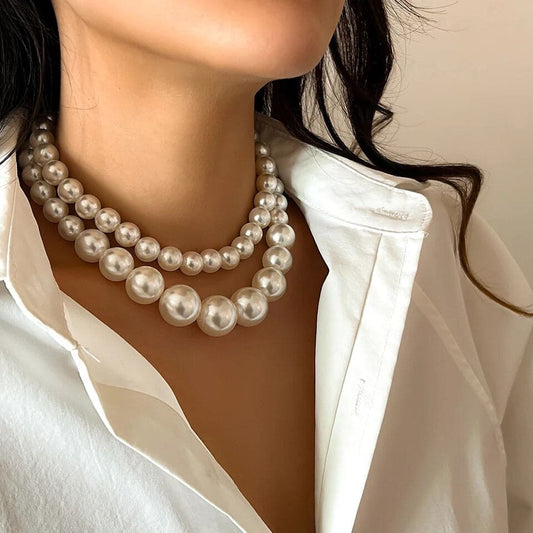 2 Piece Pearl Beaded Collar Chocker Necklace