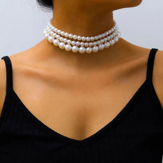 Multi Layered Pearl Necklace Clavicle Necklace