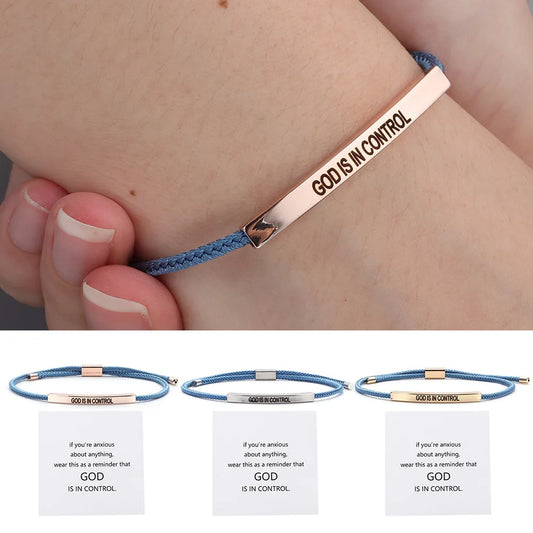 GOD IS IN CONTROL Tube Bracelet for Women Men Inspirational Bracelet Adjustable Braided Bracelet Couple Bracelet Jewelry Gift