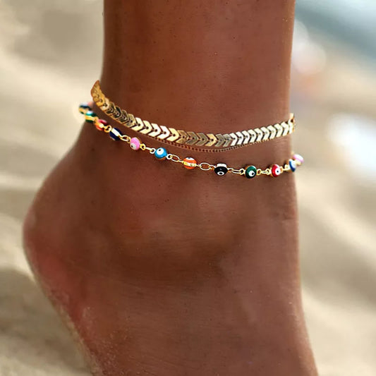 2022 Zircon Butterfly Anklet For Women Girls Fashion Evil Eye Charm Gold Color Luxury Boho Beach Jewelry Women Gift Accessories