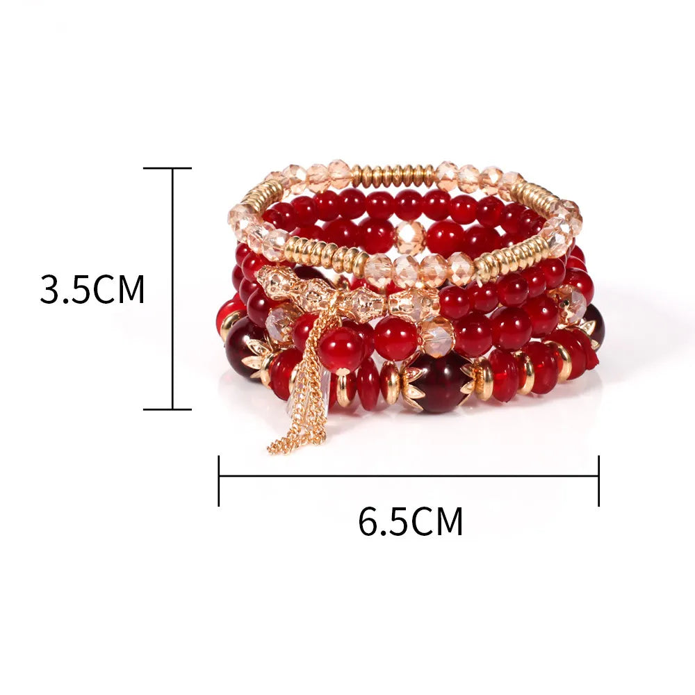 4Pcs/Set Boho Colorful Beads Bracelet Set For Women Fashion Tassel Charm Glass Beaded Chain Wristband Female Jewelry Gift