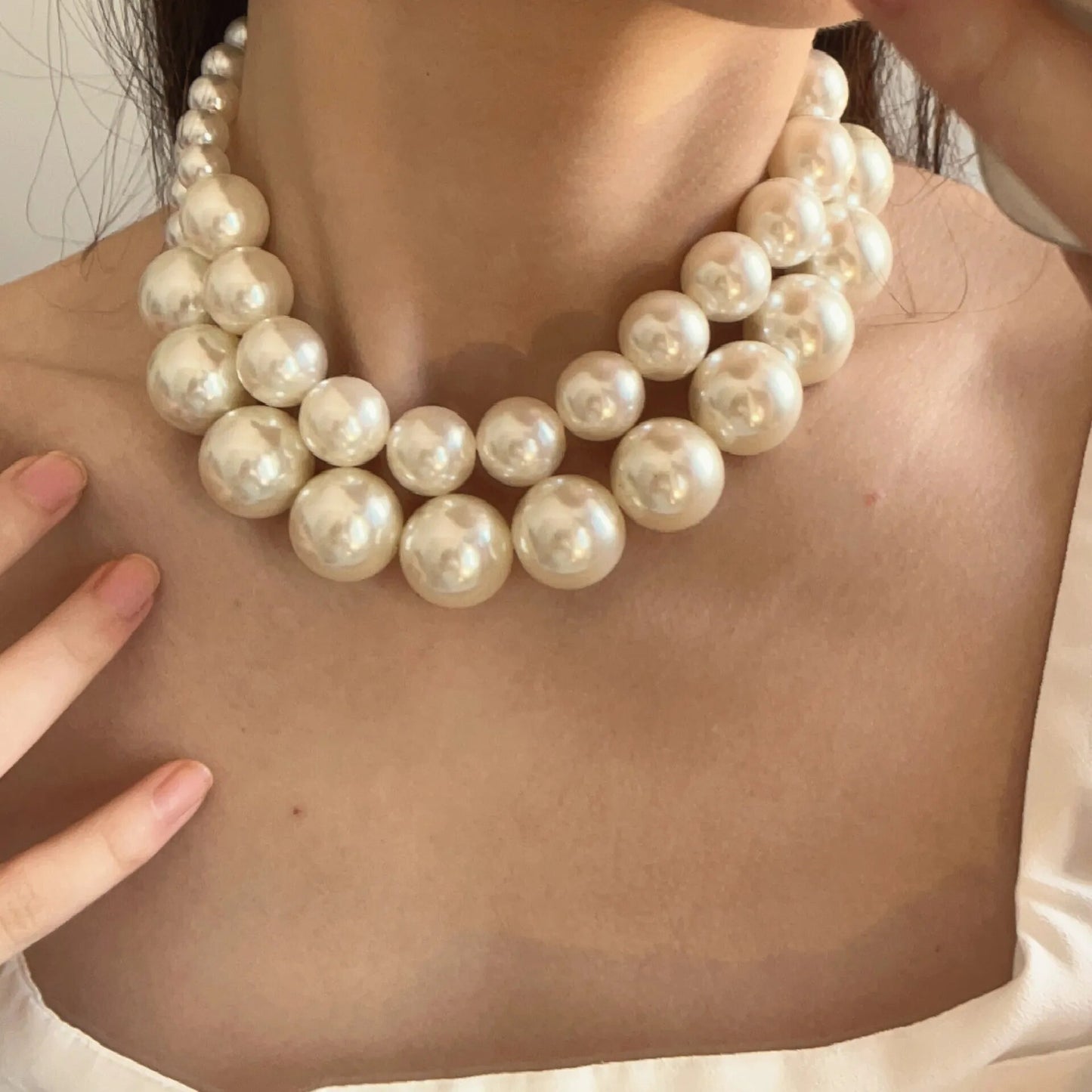 Vintage  Double Layer Pearl Choker Necklace