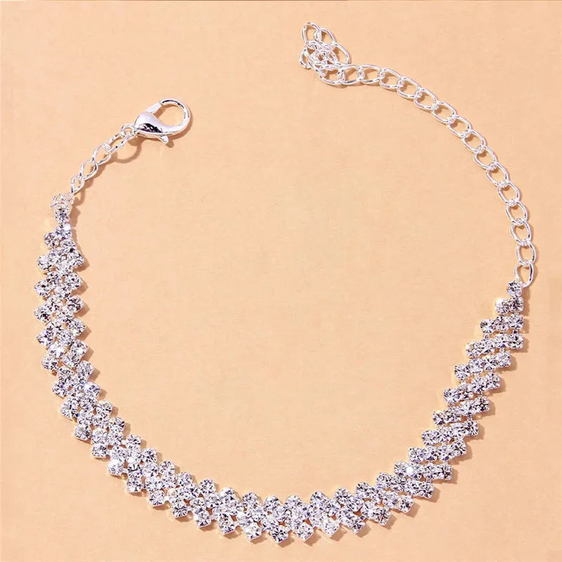 Huitan Bling Cubic Zirconia Chain Anklet for Women Fashion Ankle Bracelet Barefoot Sandals Foot Jewelry Anniversary Gift 2022