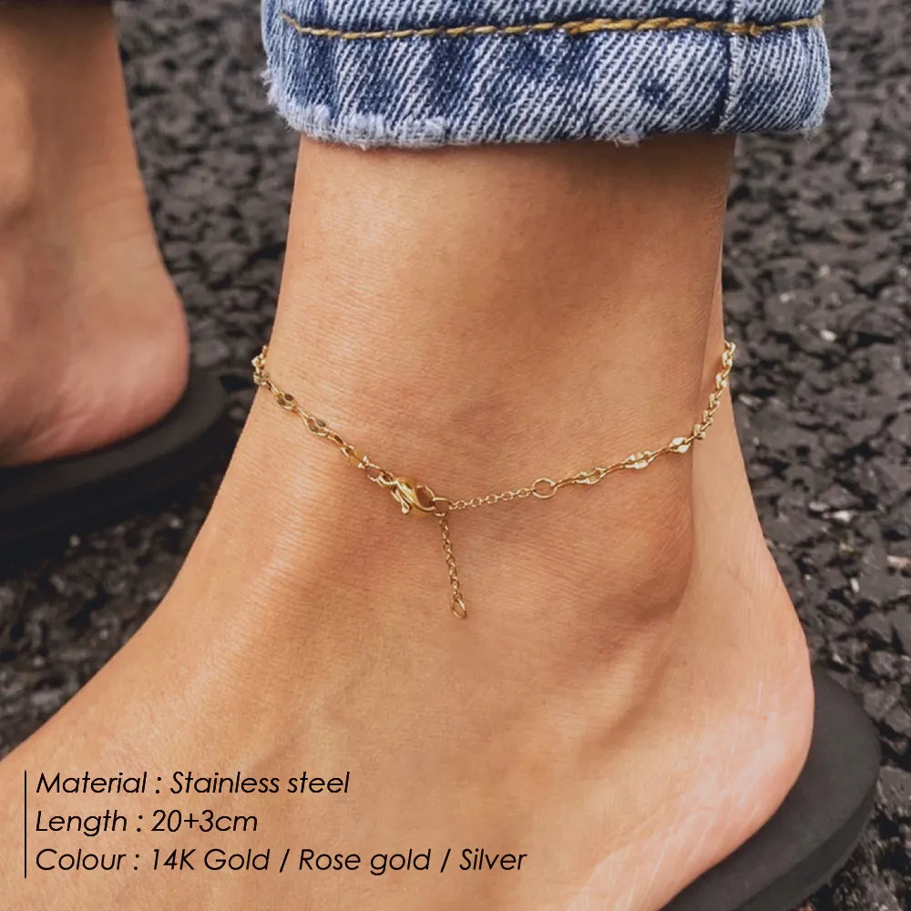Orazio Stainless Steel Anklet Bracelet for Women Classic Fashion Minimalist Fish Chain Anklets Summer Beach Foot Jewelry Gift