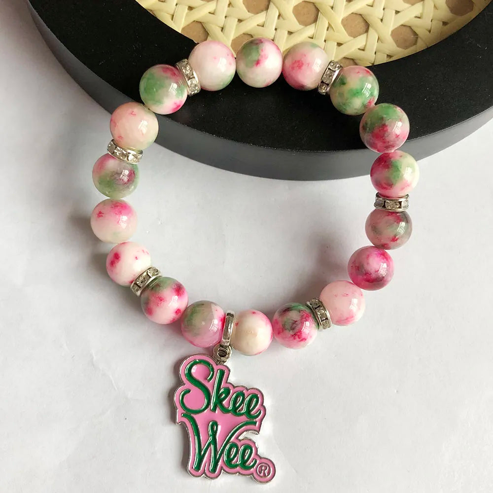 Style Hand Made Pink Green White Tricolor Natural Stone Bracelet Jewelry