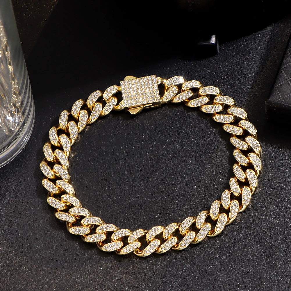 Hip Hop Iced Out Cuban Link Chain Anklet For Women Bling Rhinestone Paved Miami Cuban Feet Chain Barefoot Summer Beach Jewelry