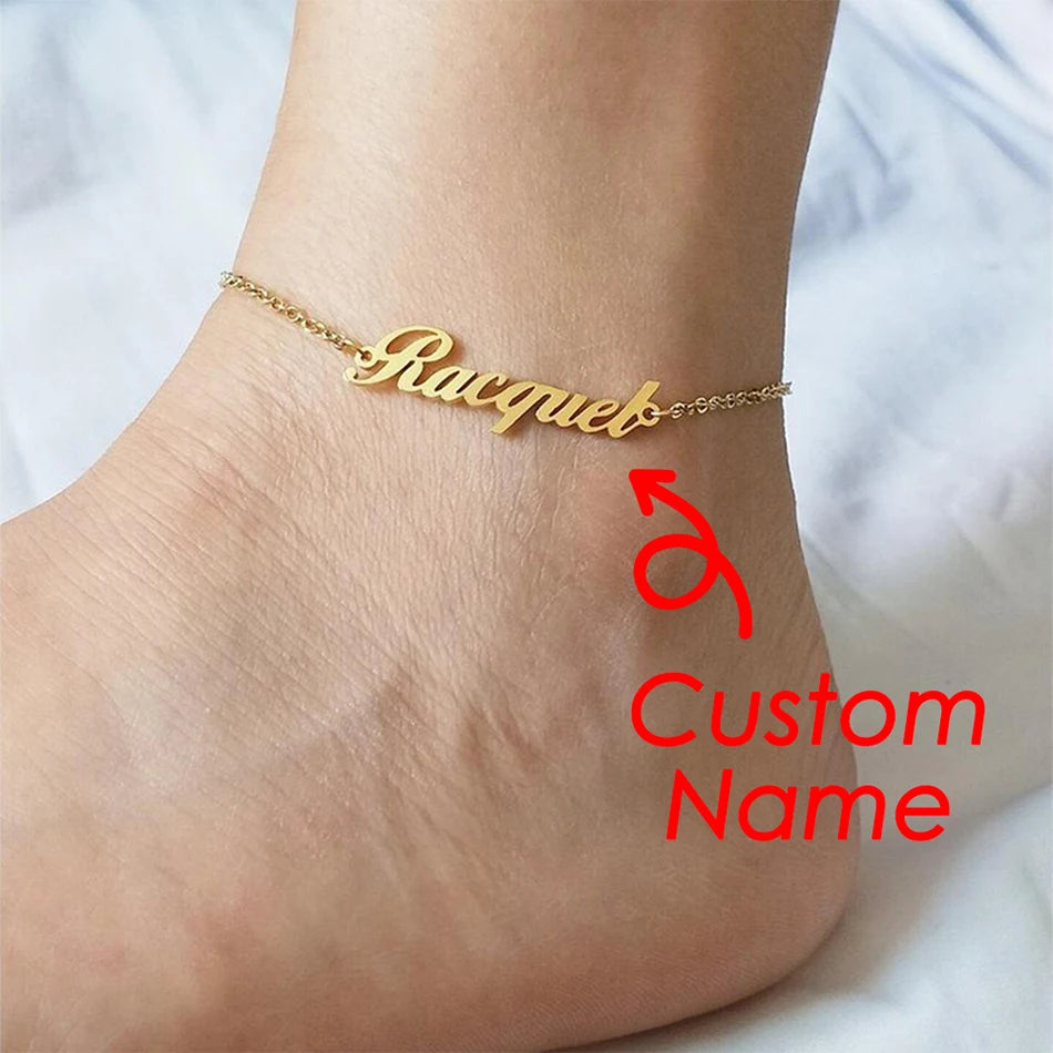 Orazio Customized Name Anklet for Women 14K Gold Personalized Letter 316L Stainless Steel Jewelry Gift Support Dropshipping