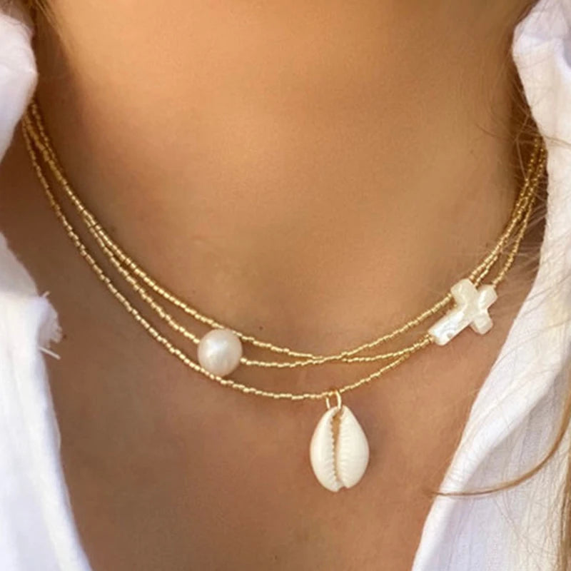 Women Exquisite Freshwater Pearl Pendant Necklace Fashion Crystal Beads Choker Jewelry Daily Wild Accessories Gifts 2022 New
