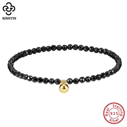 Rinntin Natural Black Spinel Chain Anklet for Women Fashion Silver 925 Summer Beach Foot Chain Garnet Anklets Jewelry SA48