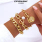 Retro Imitation Pearl Beaded Bracelets For Women Simple Geometric Love Rhinestone Hand Chain Bangle Jewelry Sets