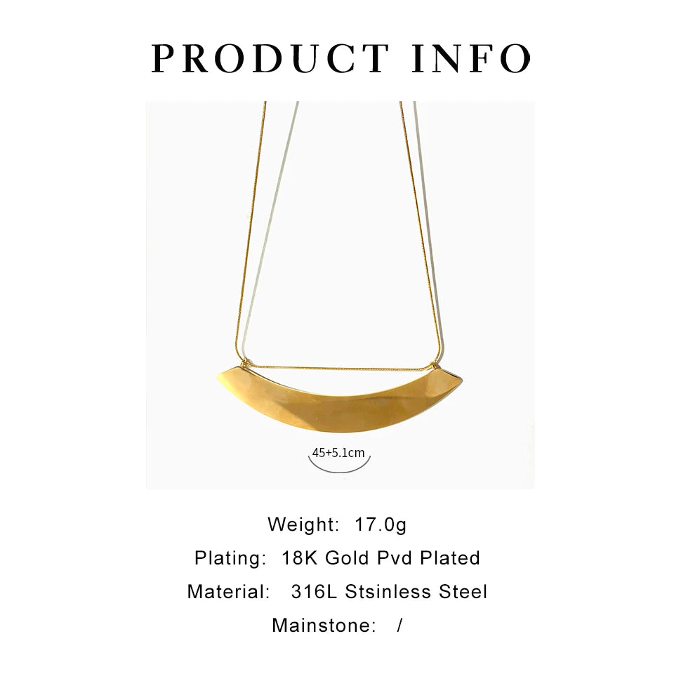 Peri'sbox Statement Stainless Steel Gold Pvd Plated Large Half Flat Disc Necklace Women's Minimalist Chunky Jewelry Street Style