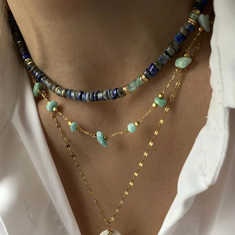 Morganite Jades Agates Hand-made Exquisite Faceted Amazonite accessories Amazon Agates Lapis lazuli blue natural stone necklace