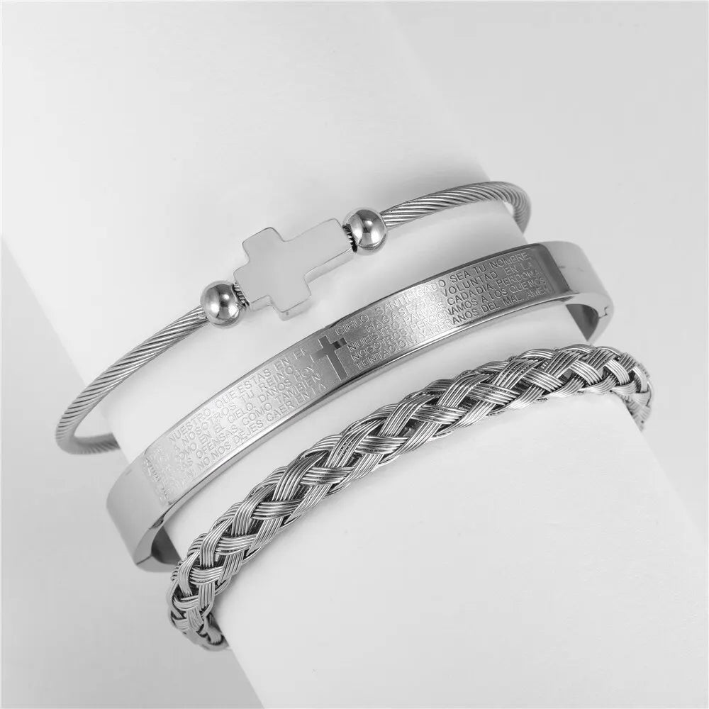 Unisex 3Pcs/Set Crown Roman Bracelet Bangle Exquiste Stainless Steel No Fade Color Couple Friendship Birthday Jewelry Gifts