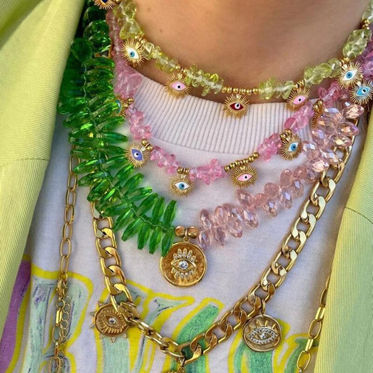 Simple Hip hop Style Colorful Glass Crystal Beads Pearl Necklace Man Sunshine  Necklace Bead Choker