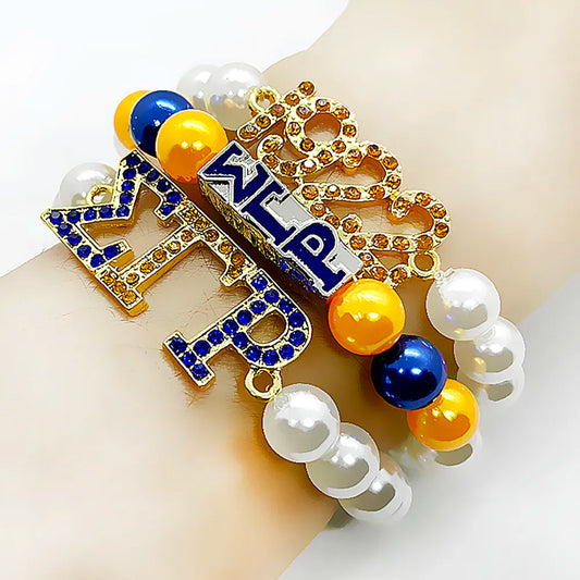 Fashion Greek sorority SIGMA GAMMA RHO society Rhinestone letter 1922 Metal Pendant pearl beads bracelet bangle