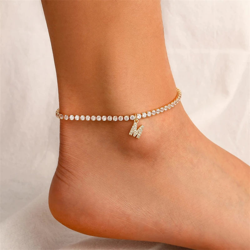 Bohemia Vintage Rhinestone 26 Letter Anklet For Women Summer Beach Initial Ankle Bracelet On the Leg Foot Jewelry Birthday Gifts