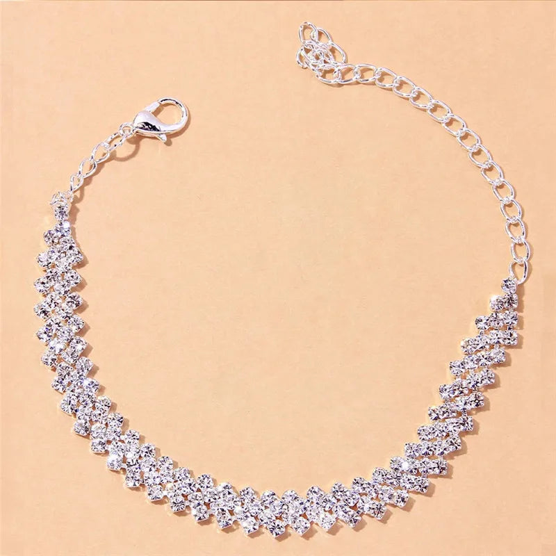 Shiny Cubic Zirconia Chain Anklets for Women Fashion Silver Color Ankle Bracelet Barefoot Sandals Foot Jewelry Anniversary Gift