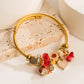 Classic Red Crystal Open Bangle Gold Color Little HEART Pendant Cuff Bracelet for Gift Jewelry