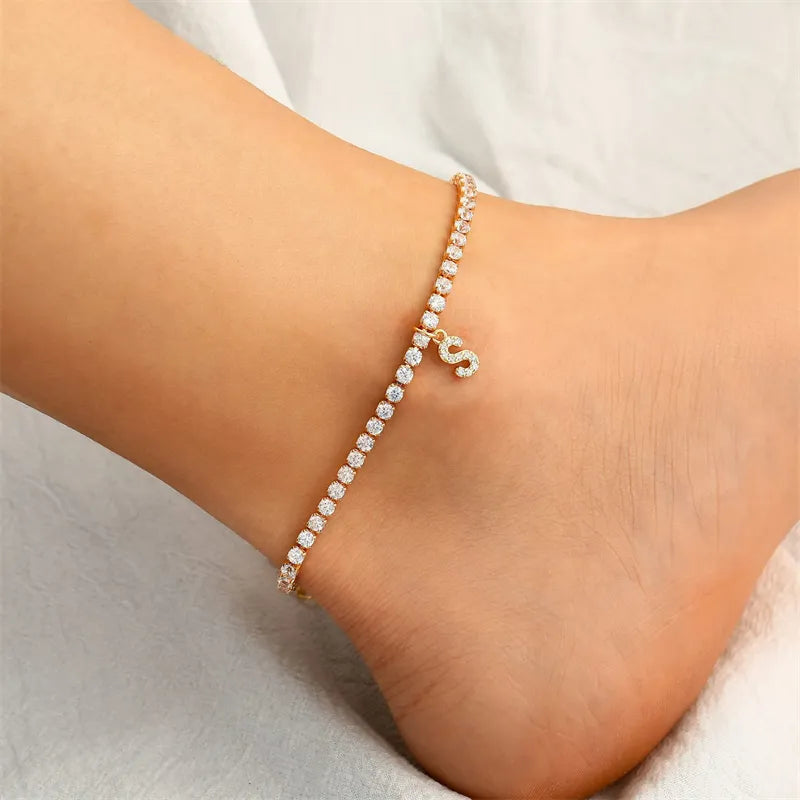 Bohemia Vintage Rhinestone 26 Letter Anklet For Women Summer Beach Initial Ankle Bracelet On the Leg Foot Jewelry Birthday Gifts