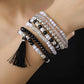 7Pcs/Set Bohemian Multi-Layer Charm Bracelets Set for Women Girls Fashion Handmade Elastic Rice Beads Tassel Emperament Jewelry