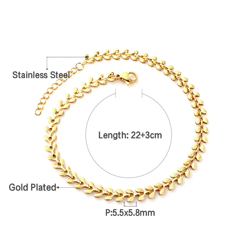 LUXUSTEEL Fashion Stainless Steel Anklets For Women Girls Boho Gold Color Leaf Arrow Ankle Bracelet Ocean Beach Foot Jewelry