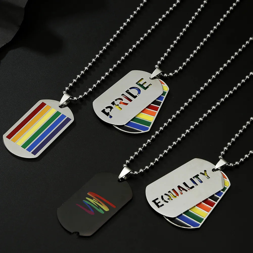Stainless  Love   Enamel Necklaces Rainbow Flag Double Pendant Necklace