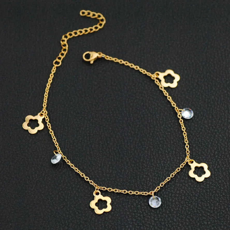 Gold Color Stainless Steel Bracelet on the Leg Moon Star Flower Charm Anklets Woman Foot Ankle Chains Girls Beach Accessories