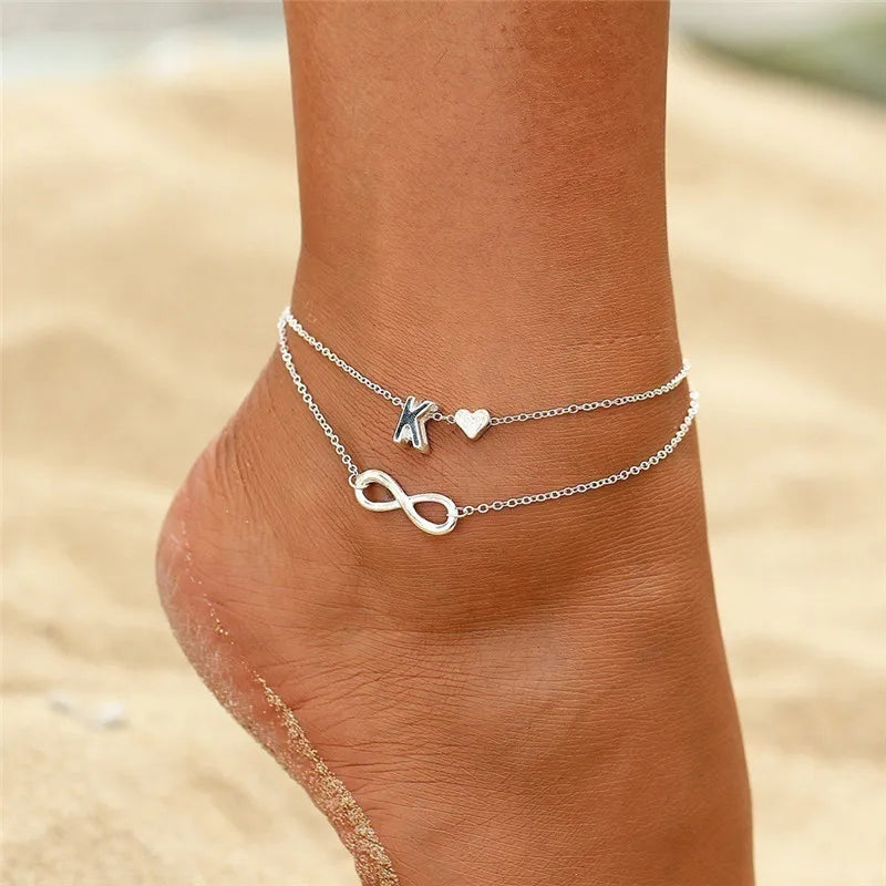 Cross Charm Chain Initials Anklets for Women Sandals Pulseras Tobilleras Mujer Letter Pendant Anklet Bracelet Foot Jewelry Gift