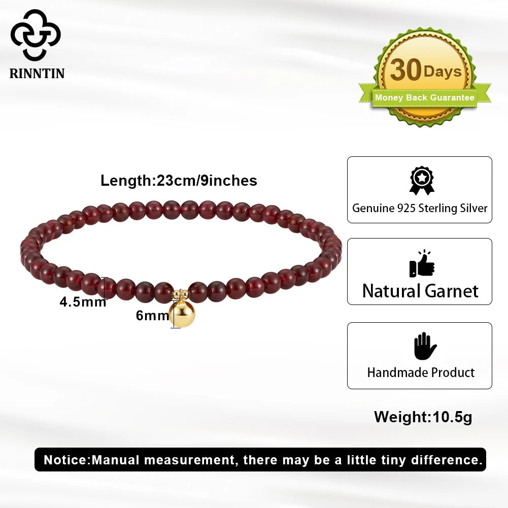 Rinntin Natural Black Spinel Chain Anklet for Women Fashion Silver 925 Summer Beach Foot Chain Garnet Anklets Jewelry SA48