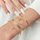 FNIO Trendy Geometric Bangle Bracelet Set For Women Gold Color Leaves Heart Arrow Open Cuff Bracelets Jewelry