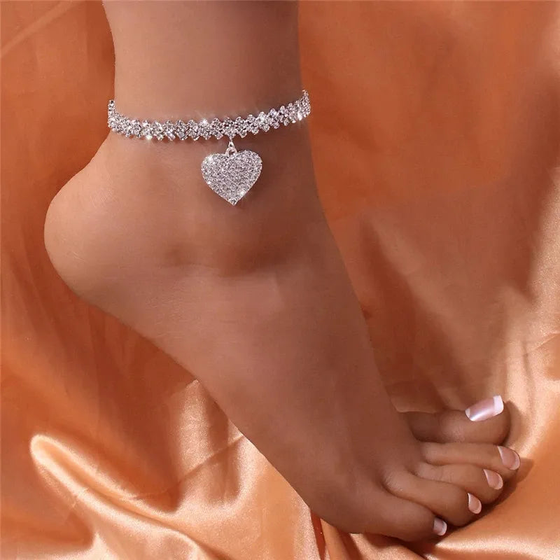 Rhinestone Chain Women's Anklets Silver Color/Gold Color Luxury Bracelet on Leg Accessories Wedding Party Fashion Jewelry