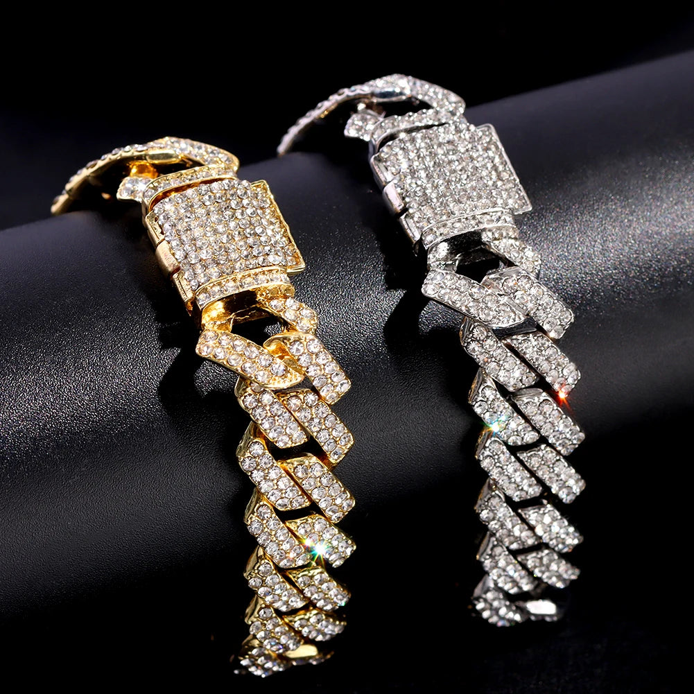 Fashion Luxury Iced Out Prong Cuban Link Chain Anklet For Women Men Bling Full Rhinestone Anklets Bracelet Hip Hop Foot Jewelry