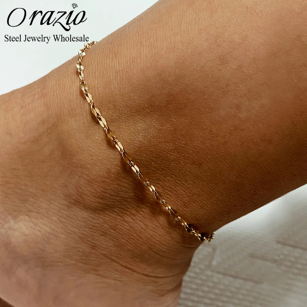 Orazio Stainless Steel Anklet Bracelet for Women Classic Fashion Minimalist Fish Chain Anklets Summer Beach Foot Jewelry Gift