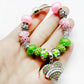 Personality Greek sorority society ALPHA letter Rhinestone Pendant Pink Green big hole beads Snake Chain Bracelet bangle
