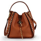 Hot Sale Women's Bucket Bag Brand Designer Genuine Leather Handbags Ladies Fashion Rivet Shoulder Bag Female Casual Tote 2023