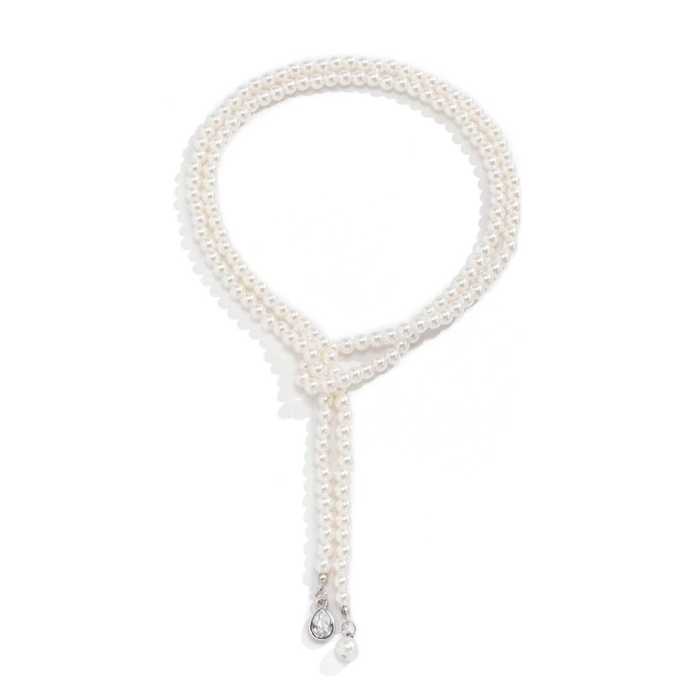 Pearl Choker Necklace with Dangling Crystal Pendant