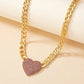 Heart Charm Cuban Chain Choker For Women Silver Color Chain Full Crystal Stone Heart Pendant Fuchsia Trendy Necklace For Girl
