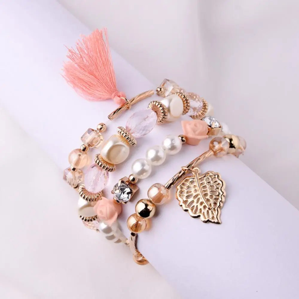 Multi-layer Crystal Bracelet Pearl Pendants Crystal Bangles Colored Alloy  Bohemia Trendy Bracelet Set New In Jewelry